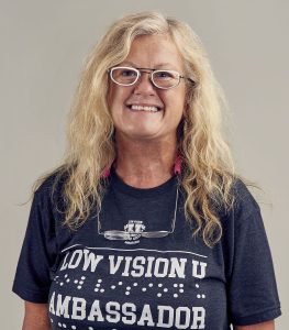 low vision women wearing NeuroVision Glasses after Visual Field Loss from a stroke